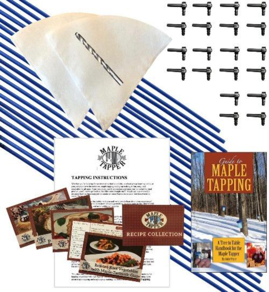 Deluxe Maple Syrup Tree Tapping Kit + Book | 20 Tree Saver Taps & Tubes, Filters, Tapping Guidebook, Drill Bit