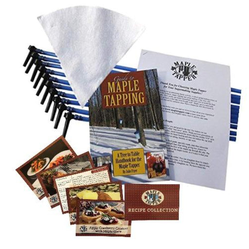Maple Syrup Tree Tapping Kit + Book | 10 Tree Saver Spiles, 10 Three-Foot Tubes, 1 One-Quart Filter,  Guide to Maple Tapping Book